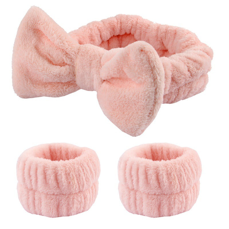 Soft Coral Fleece Wristband and Hairband Set