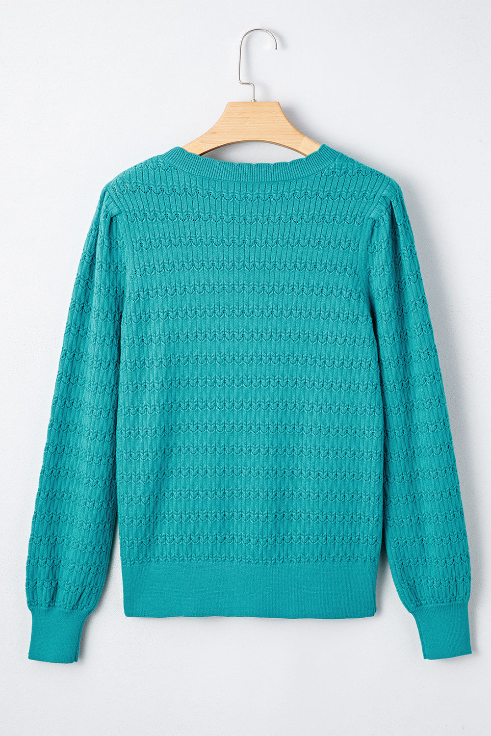 Solid Knit Ribbed Cuff Crewneck Sweater