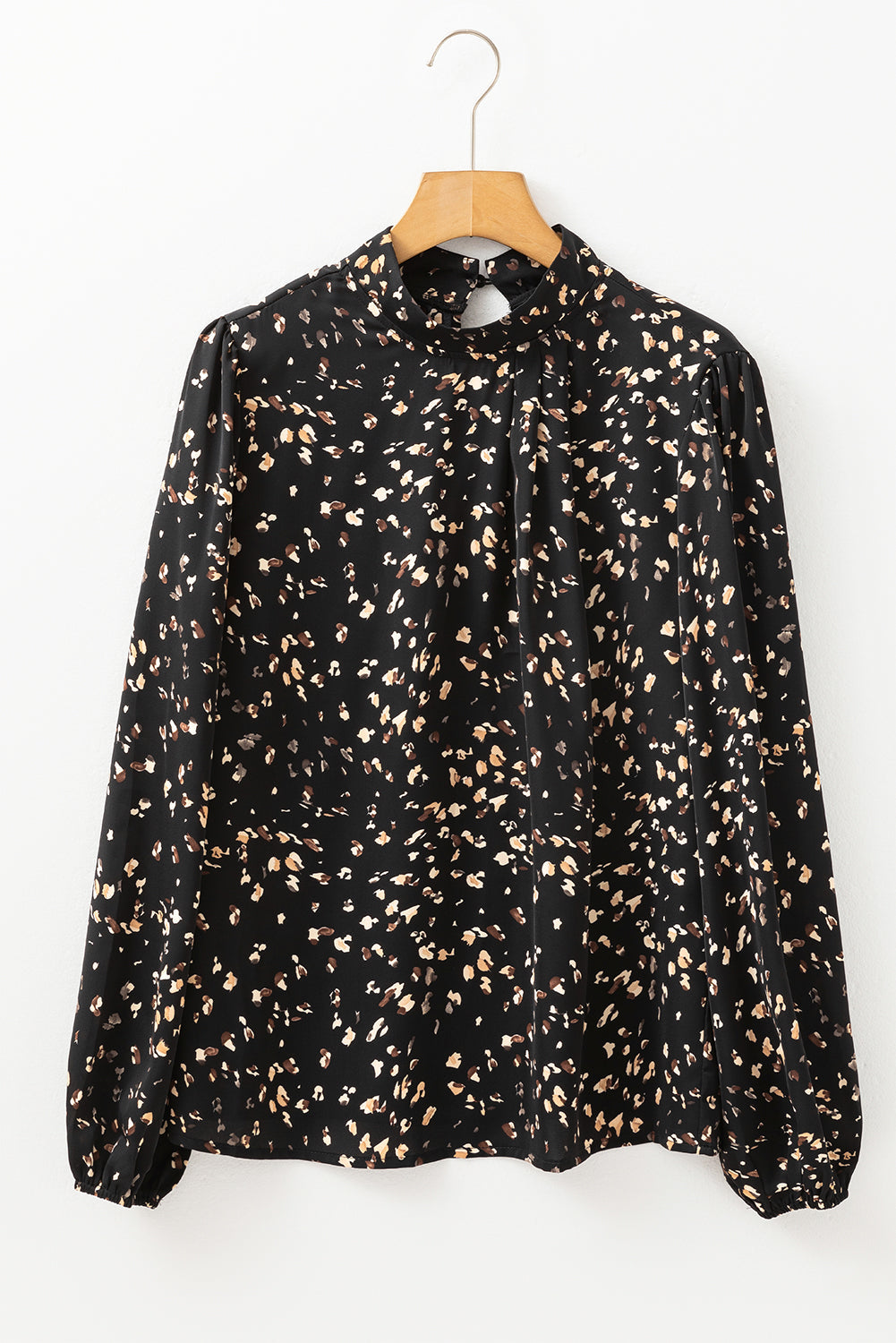 Leopard Lantern Sleeve Pleated Blouse