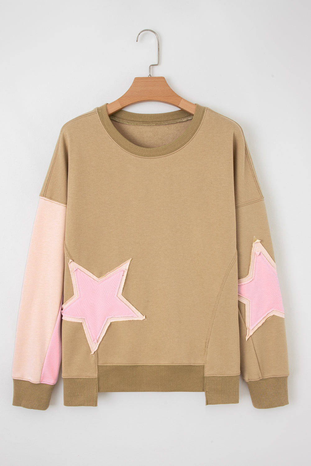Star Patchwork Reverse Seam Drop Shoulder Sweatshirt