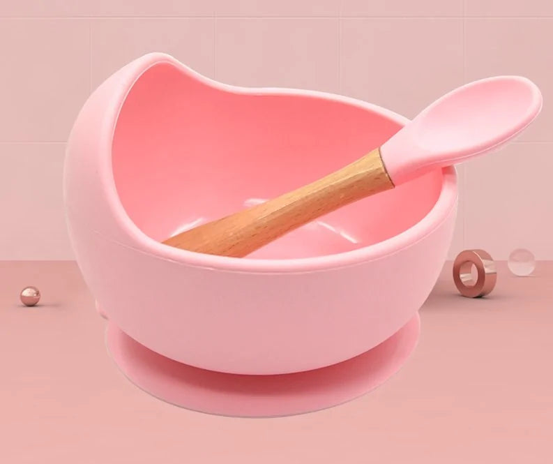 Baby Silicone Feeding Set with Wooden Spoon - # BAGE21110004