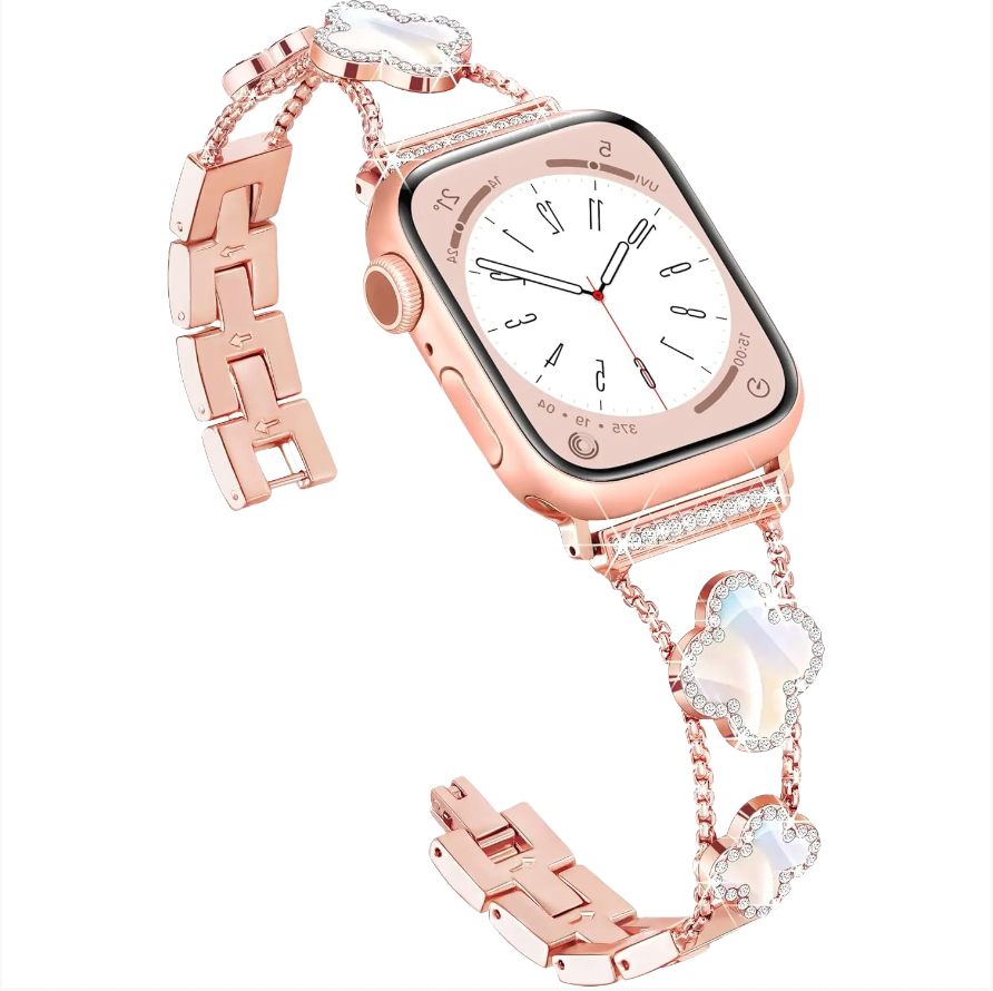 Bling Diamond Clover Bands for Women - Lucky, Cute & Sparkle Dressy Metal Bracelet Strap for Apple Watch