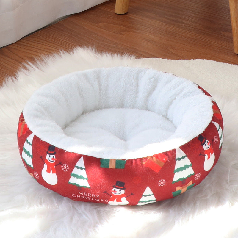 Christmas Round Pet Nest for Cats and Dogs