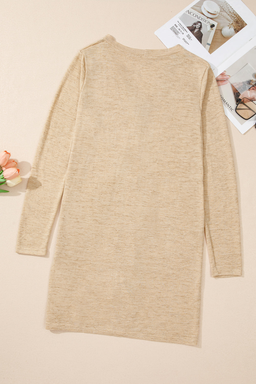 Solid Open-Front Buttoned Cardigan