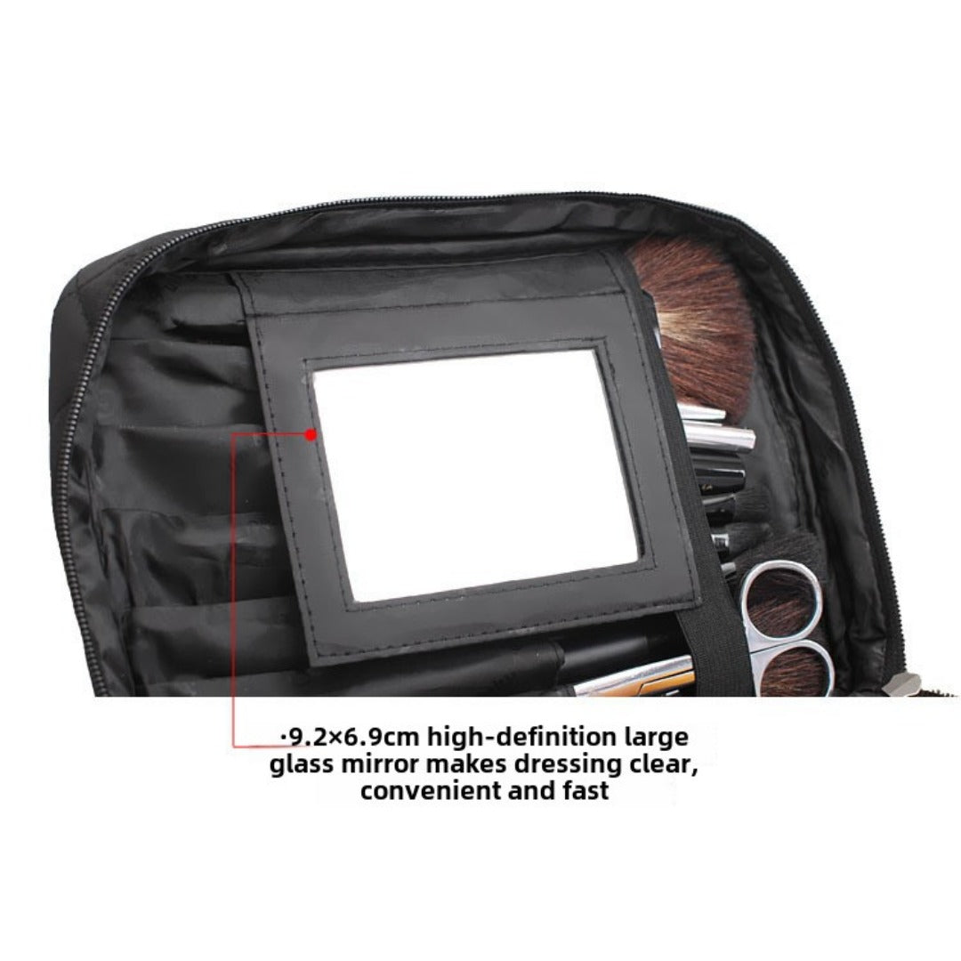 Folding mirror cosmetic bag, large capacity multi-functional toilet bag, travel waterproof storage bag,