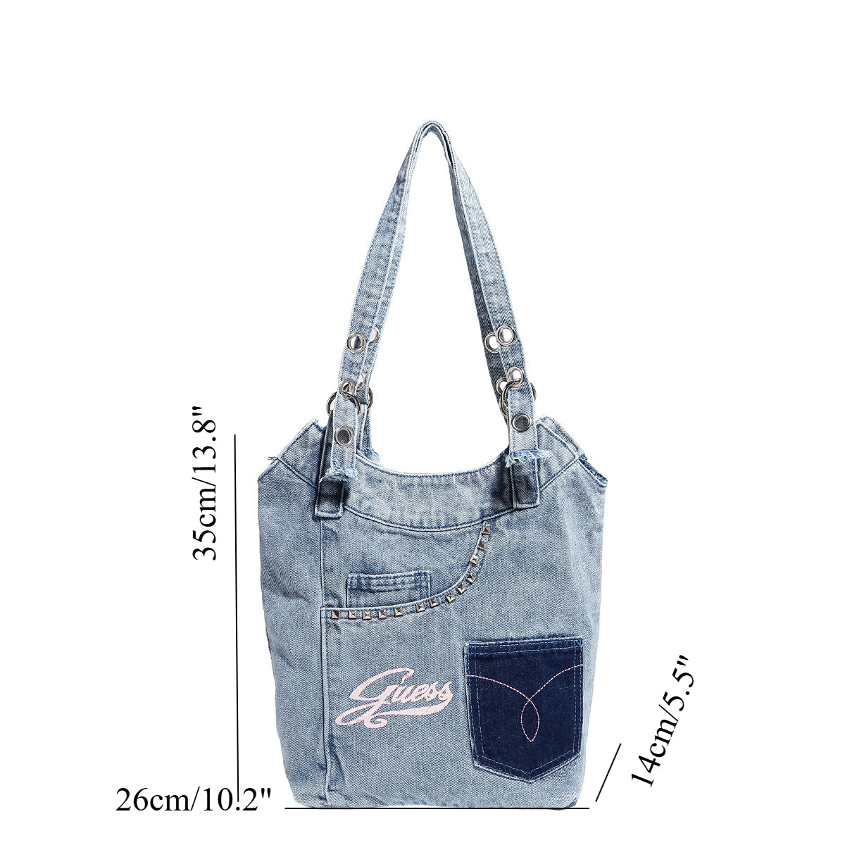 Washed denim underarm bag, Spice girl sweet cool retro hobo bag, fashionable splicing shoulder bag, versatile hobo women's bag