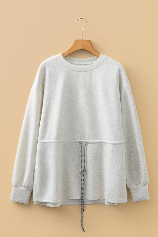 Solid Drawstring Waist Tunic Sweatshirt