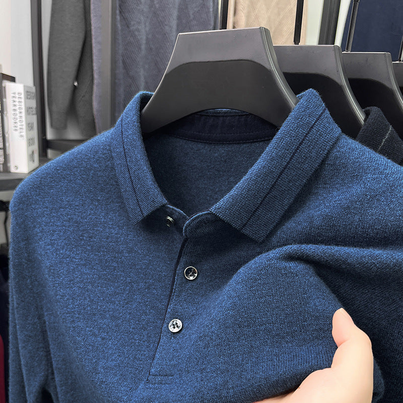 Men's 100% Wool Lapel Knit Sweater