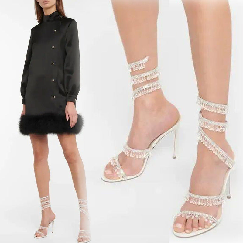 strappy open-toe shoes for walking down the runway