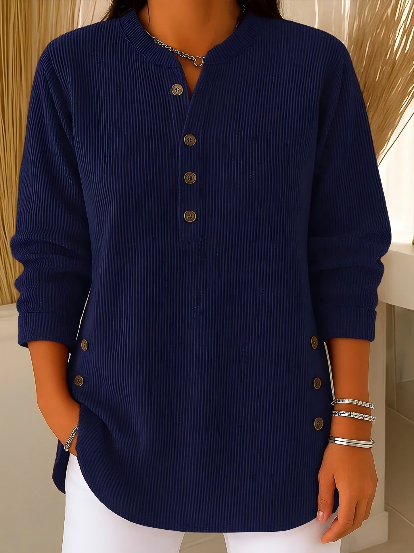 Corduroy Long Sleeve V-Neck Shirt