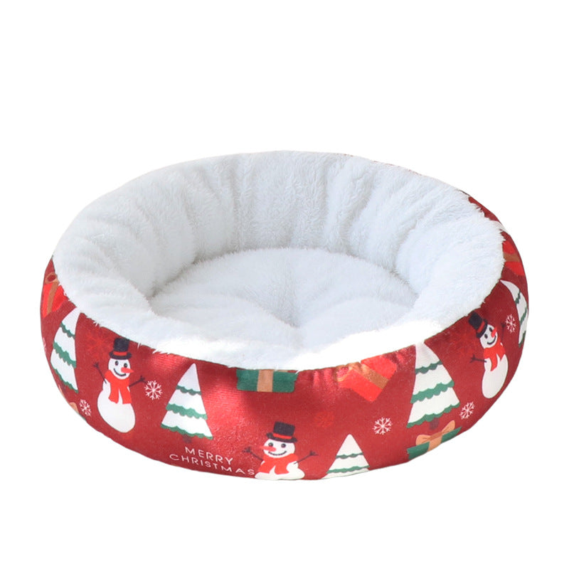 Christmas Round Pet Nest for Cats and Dogs