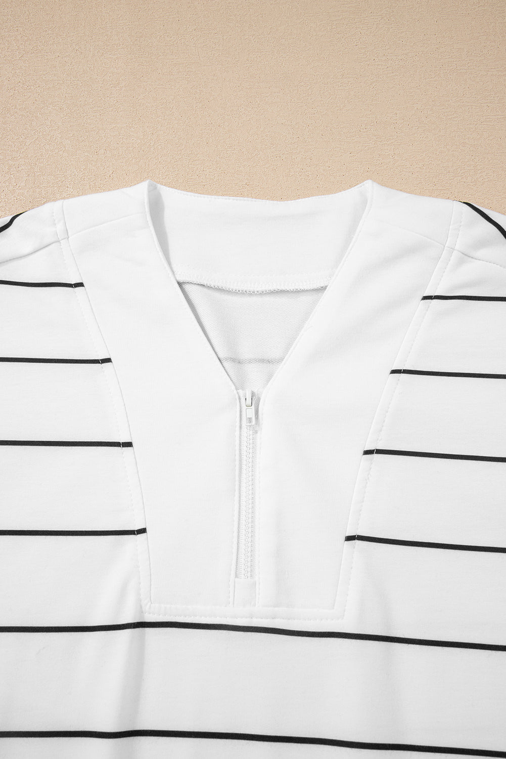 Stripe Zip-Up Drop Shoulder Pullover and Short Set