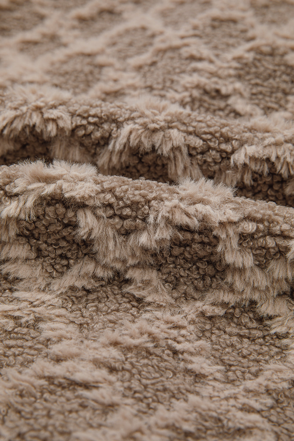 Sherpa Rhombus Textured Zip Up Hooded Jacket