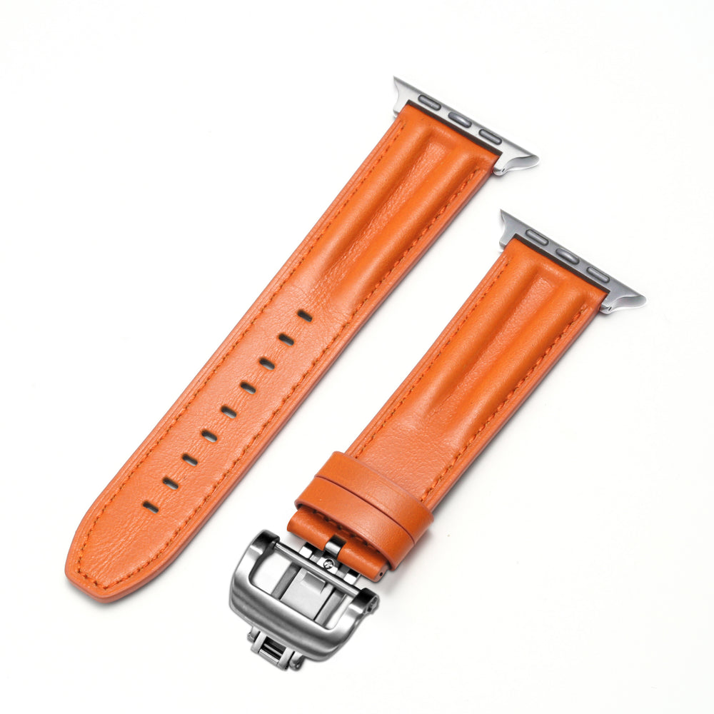 Luxury Full-Grain Leather Butterfly Buckle Band for Apple Watch