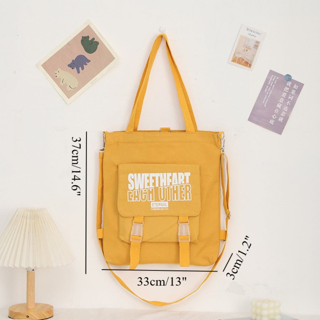 Carry letter pattern printed canvas bag, student shoulder canvas bag, shopping bag with zipper, tote canvas bag