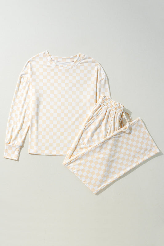 Checker Long Sleeve Top and Pants Lounge Set