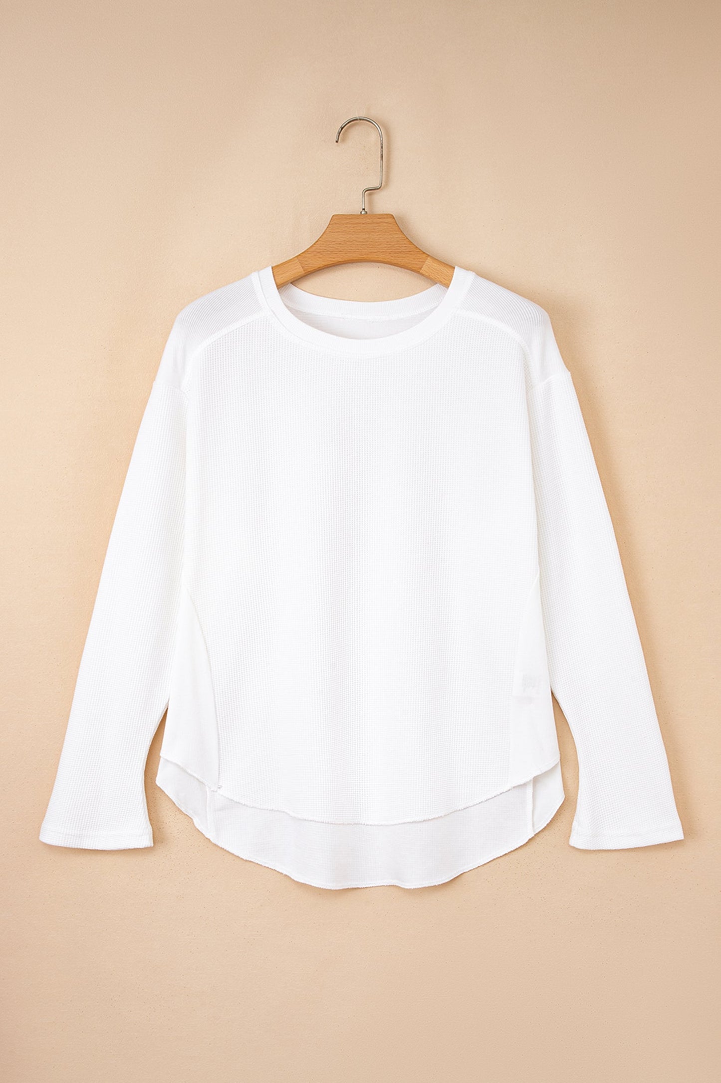 Solid Waffle Ribbed Patchwork Dolman Sleeve Oversized Top