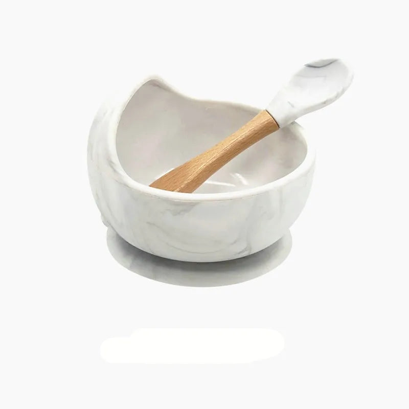 Baby Silicone Feeding Set with Wooden Spoon - # BAGE21110004