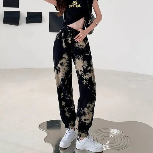 Women's Clothing Printing Loose Elastic Waist Lacing Comfortable Spring Summer Thin Straight Pockets Casual Harem Pants
