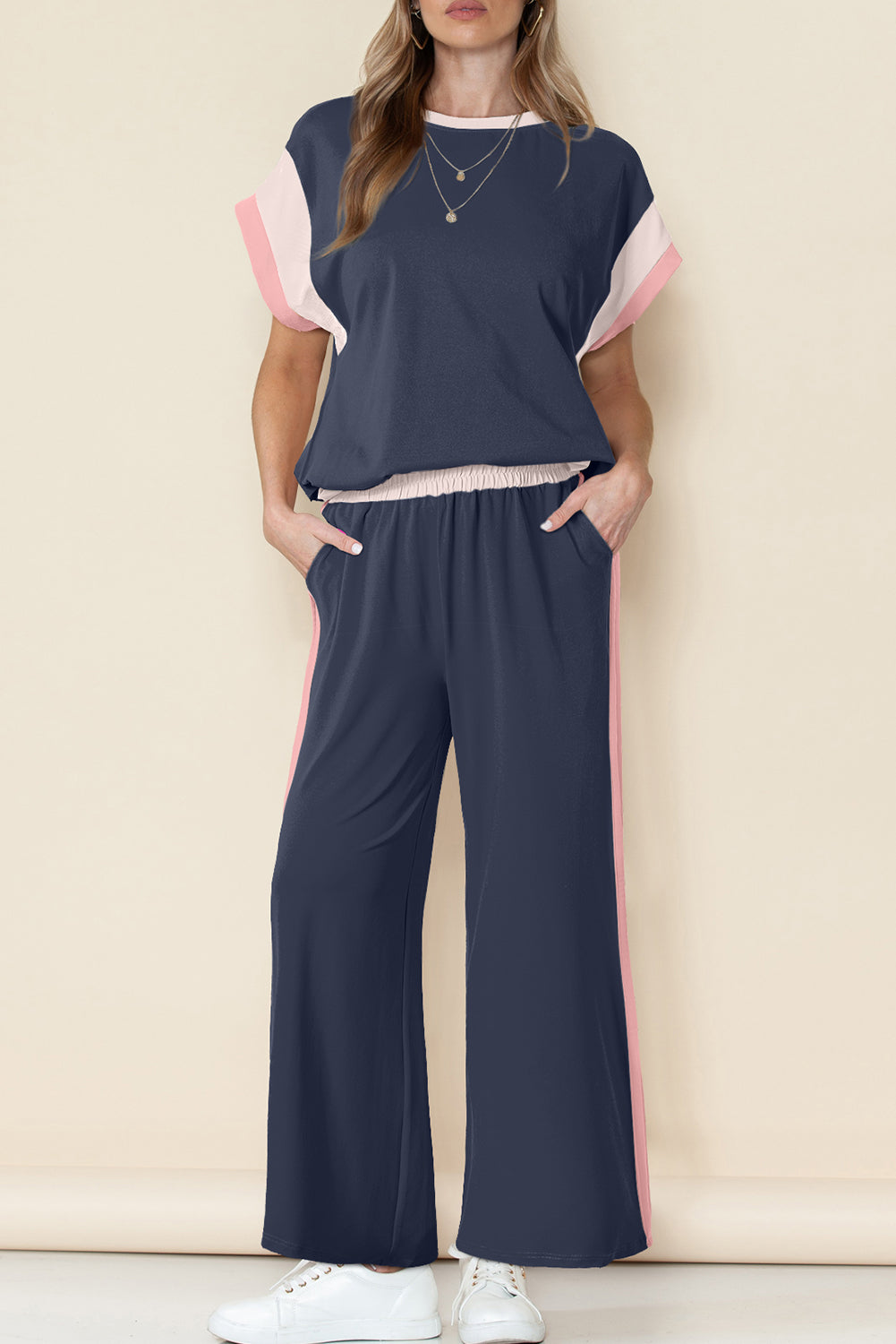 Colorblock Cap Sleeve Tee and Pants Set