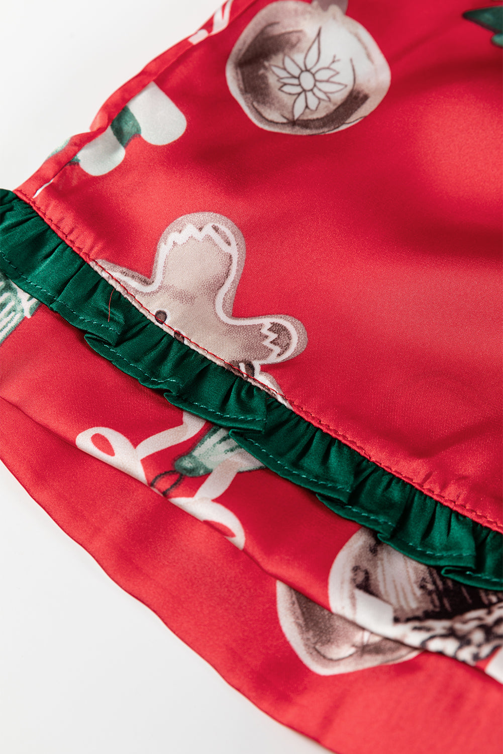 Christmas Bow Ruffle Trim Top and Shorts Pajama Set