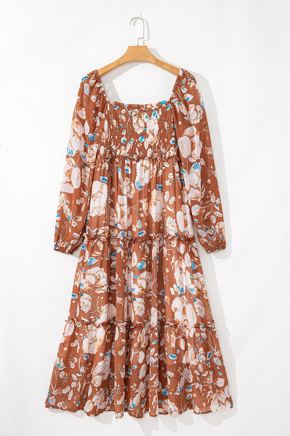 Floral Shirred Square Neck Maxi Dress