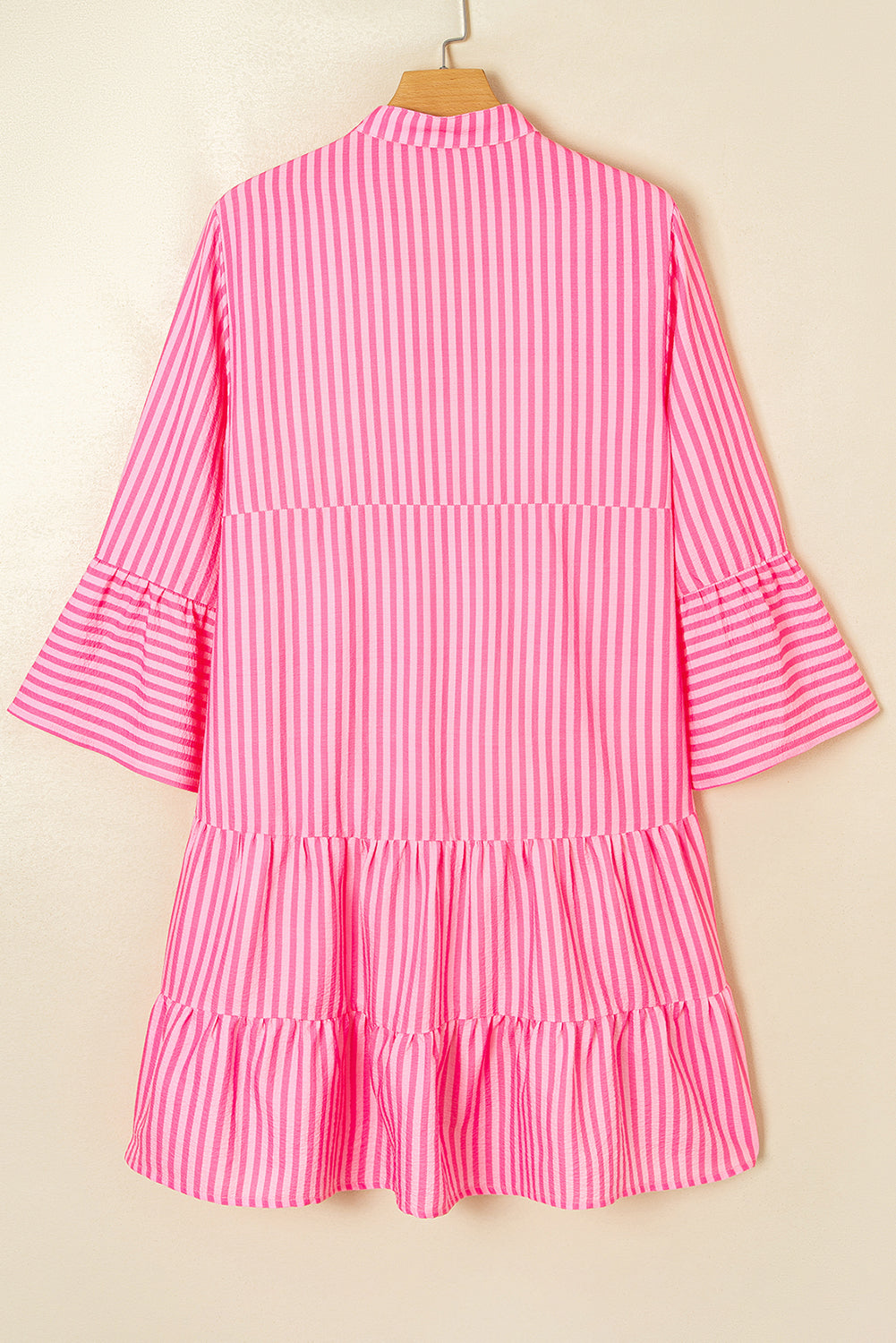 Stripe V-Neck Flare Sleeve Tiered Mini Dress