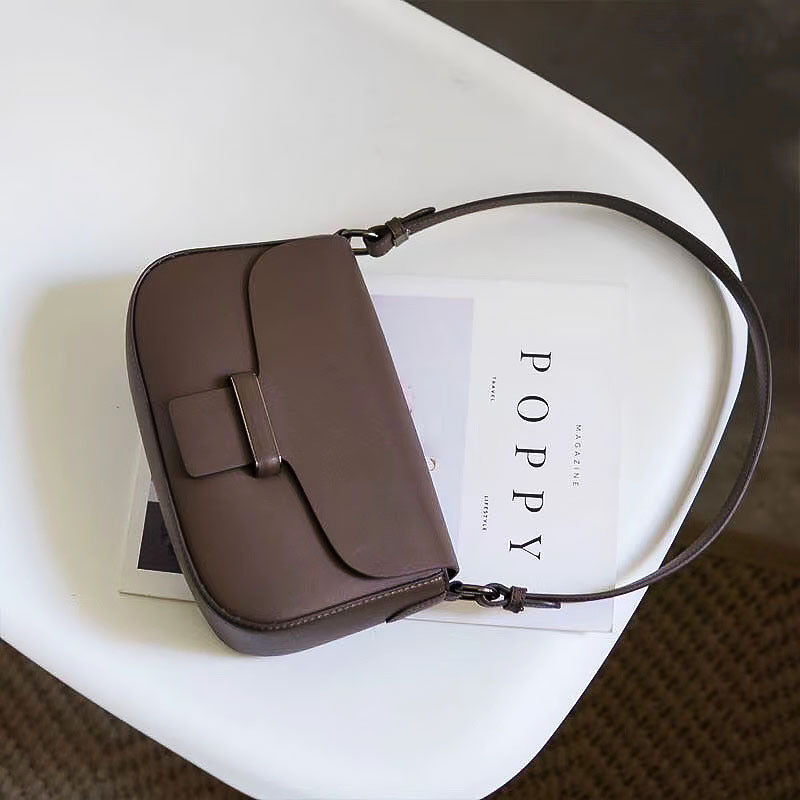 Genuine leather small shoulder bag for women trendy classic style hobo