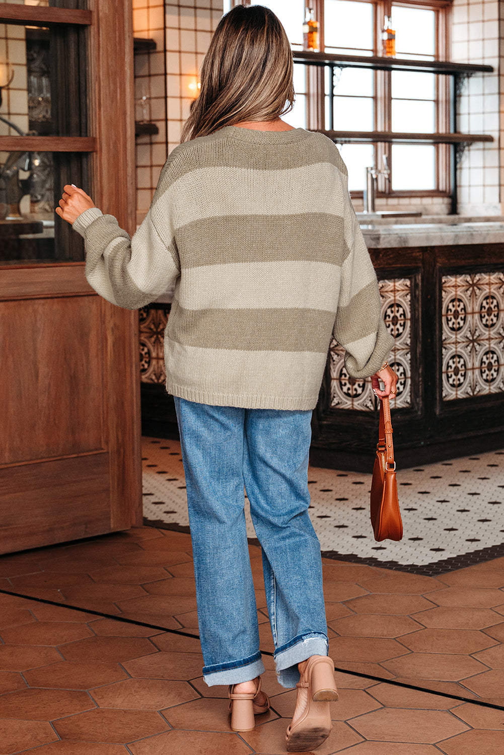 Stripe Colorblock Bow Tie Front Sweater Cardigan