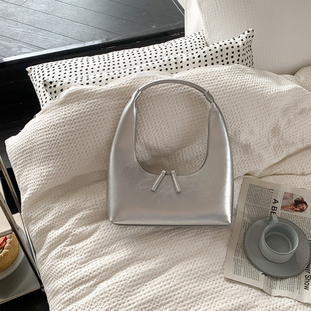 Designer retro crescent bag, small hobo bag, lacquered retro shoulder bag, female hobo handbag