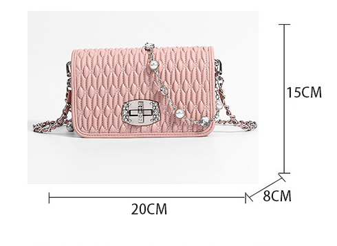 Simple female bag trendy embroidery purse with diamond chain single shoulder purse crossbody