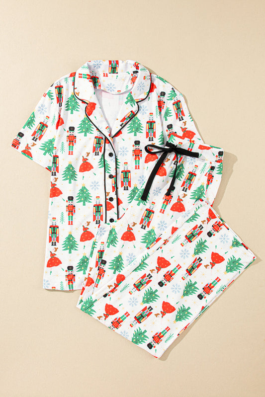 Christmas Trees & Nutcracker Buttoned Pajama Set