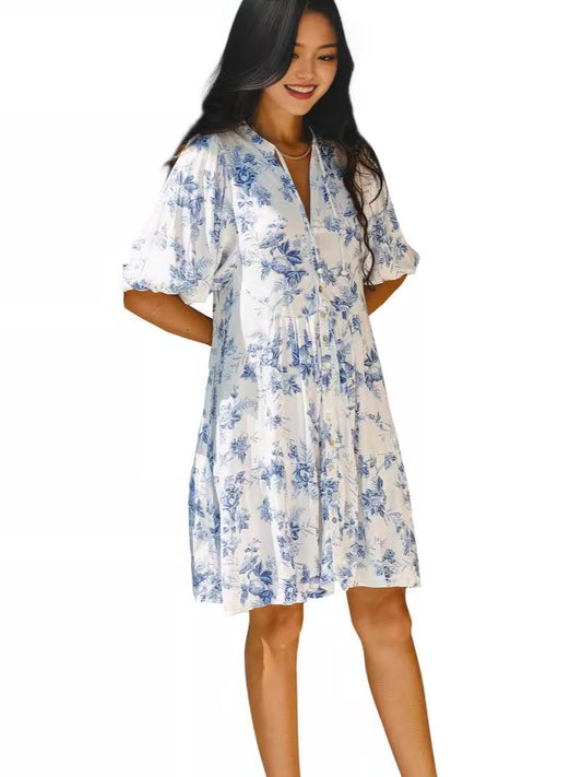 Womens V-Neck Striped Button Dress