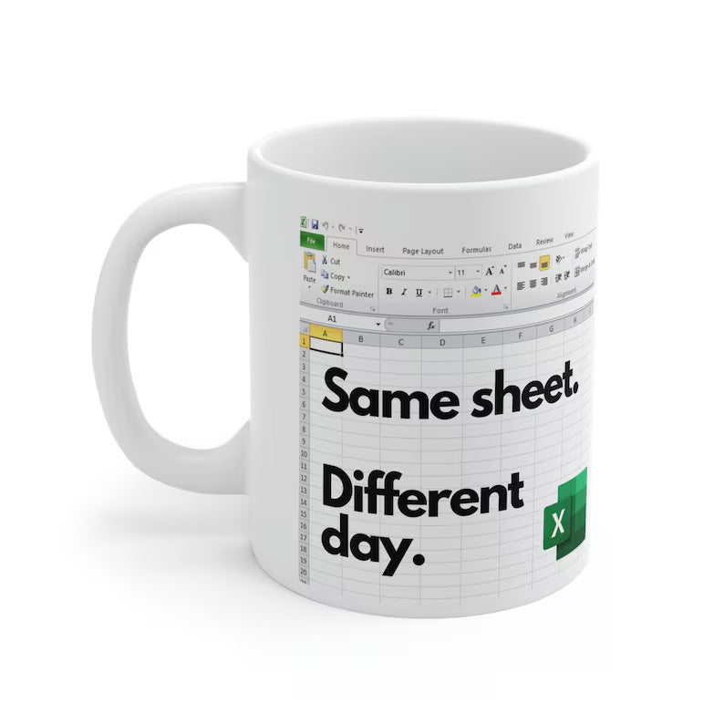 Spreadsheet-themed ceramic coffee mug