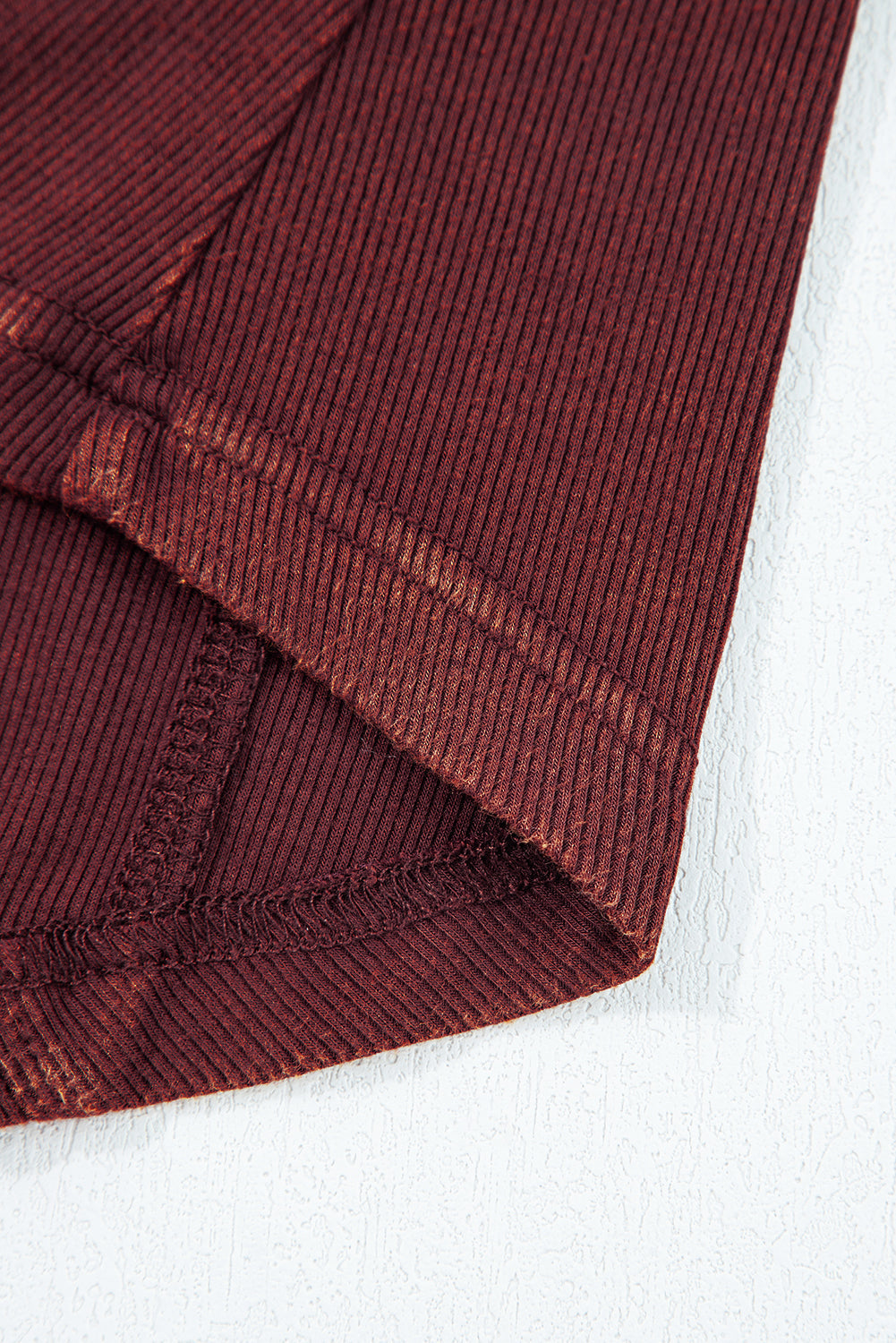 Solid Ribbed Knit Buttoned Long Sleeve Top