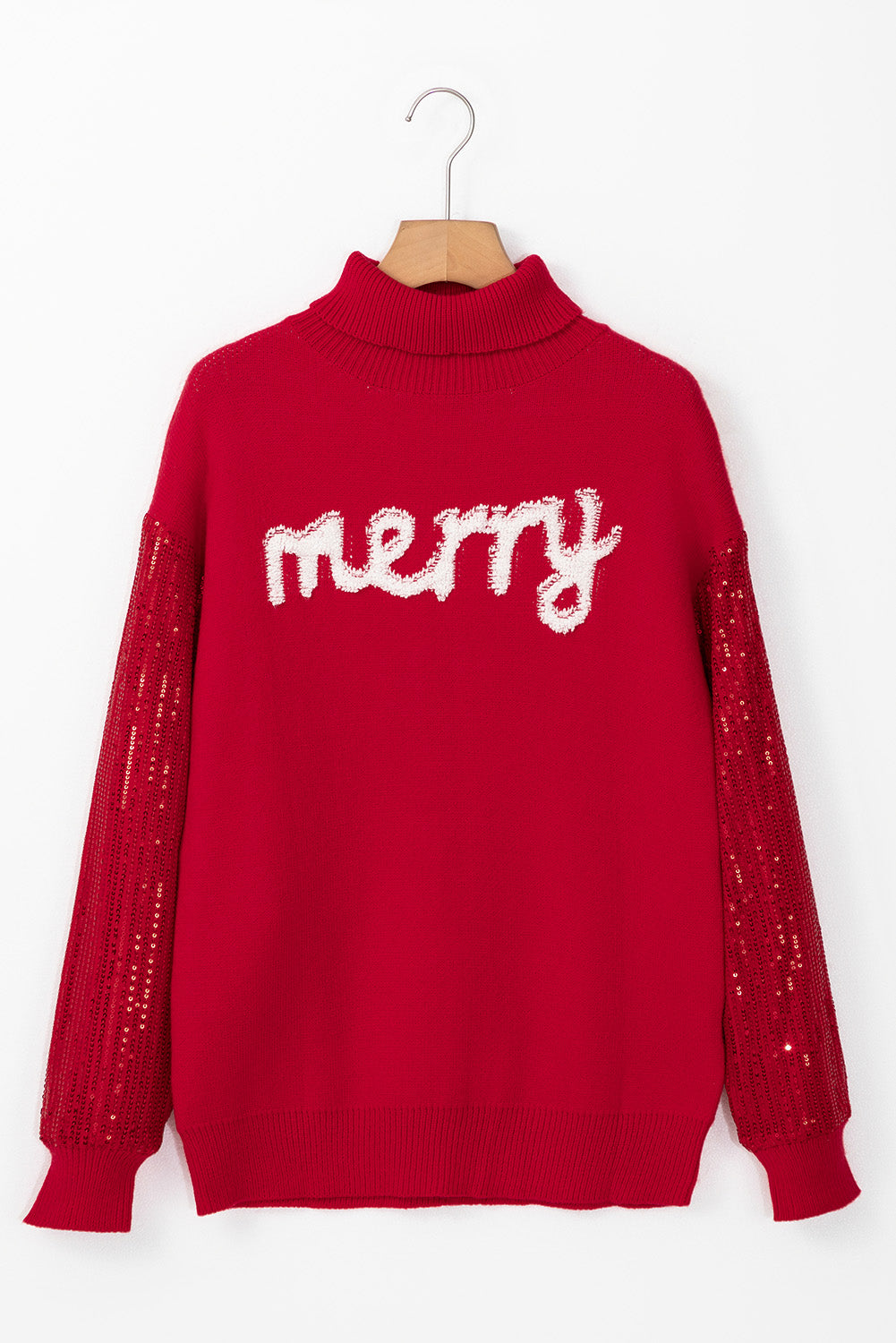Christmas Merry Sequin Sleeve Turtleneck Sweater