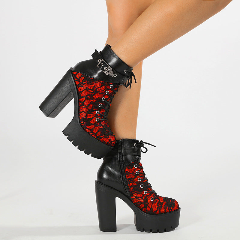 Vintage Lace High Heel Ankle Boots