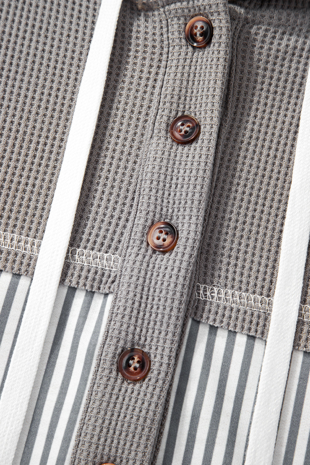 Stripe Waffle Patchwork Hooded Long Sleeve Top