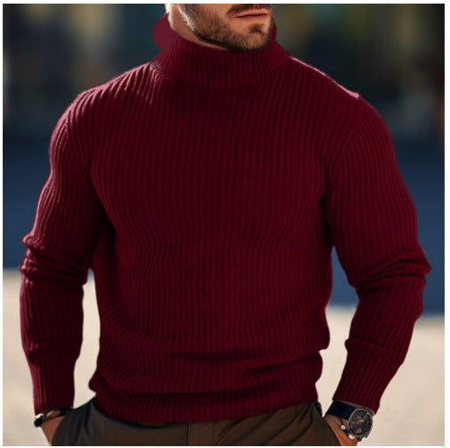 Vertical Stripe High-Neck Sweater