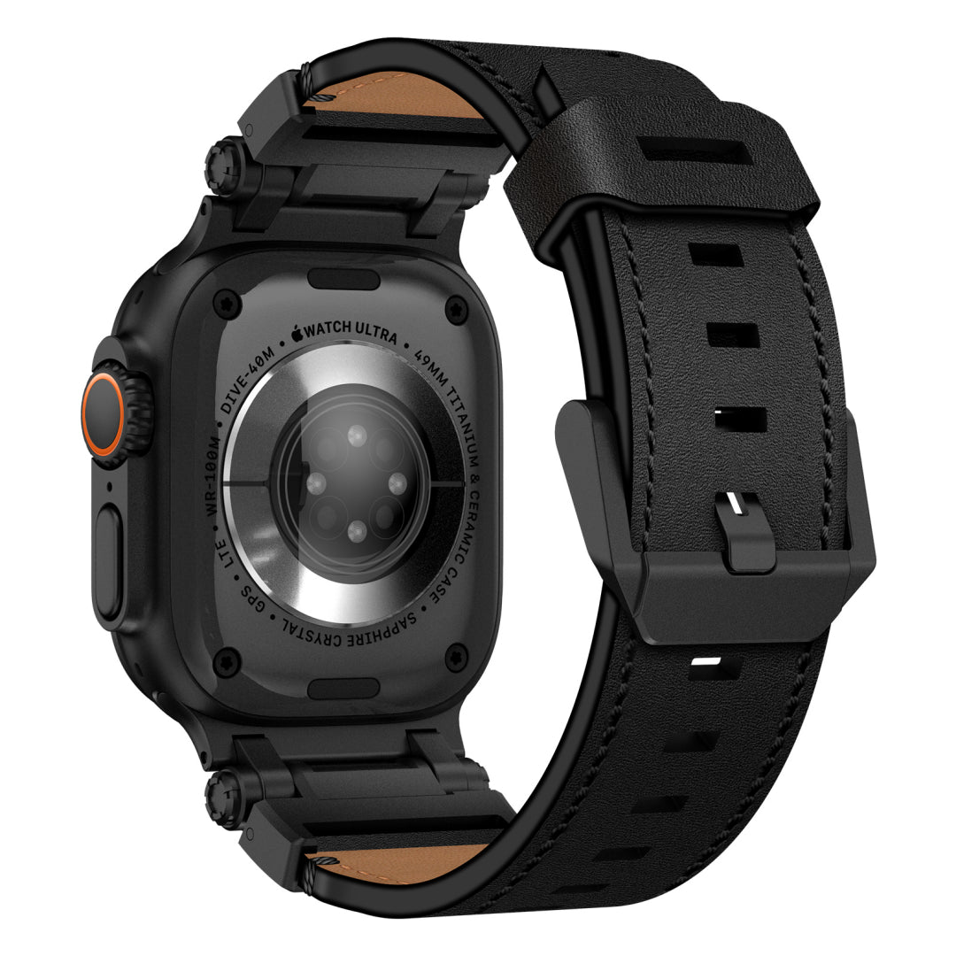 Leather Tactical Band for Apple Watch Ultra – 26mm Wide, Mecha-Style Connectors, Adventure-Ready