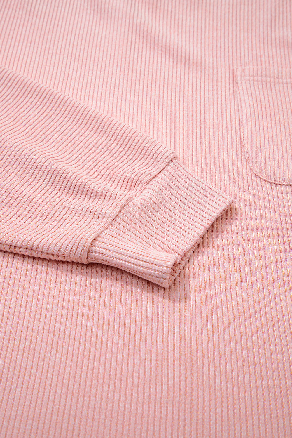 Plus Size Solid Ribbed Reverse Seam Chest Pocket Top