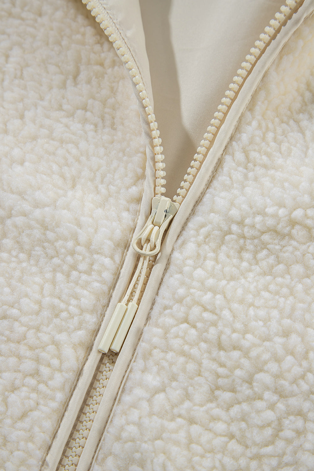 Solid Fleece Zip-Up Drawstring Pocketed Hooded Jacket