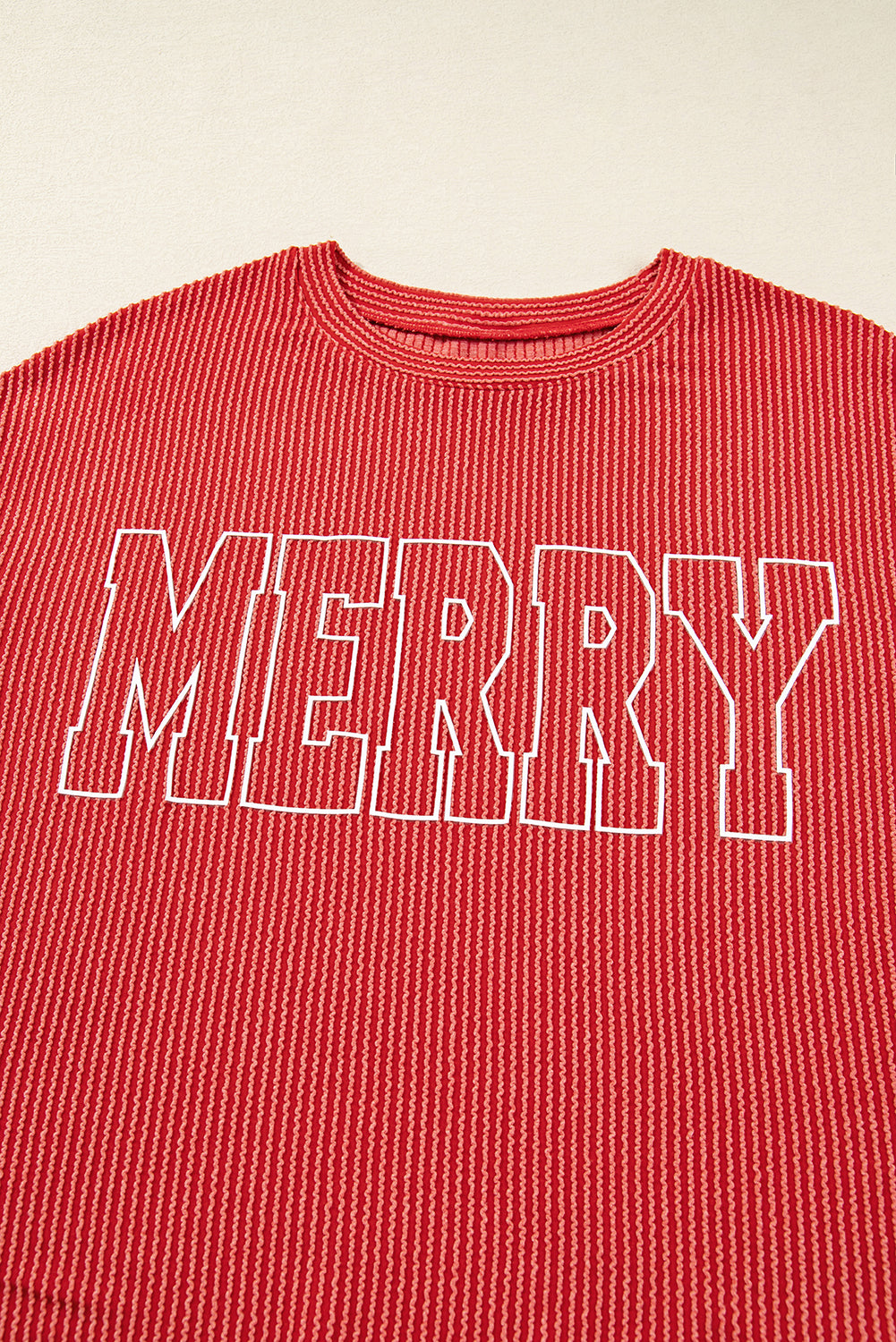 Christmas Merry Corded Knit Long Sleeve Top