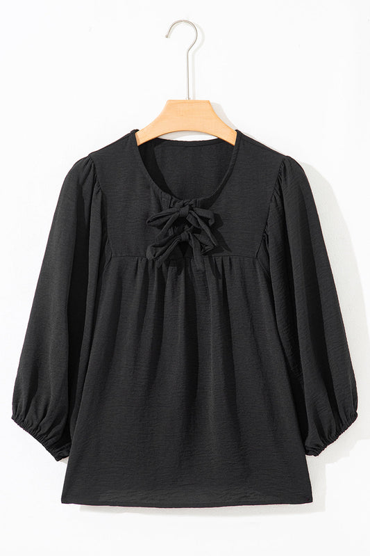 Bow Tie Neck 3/4 Sleeve Blouse