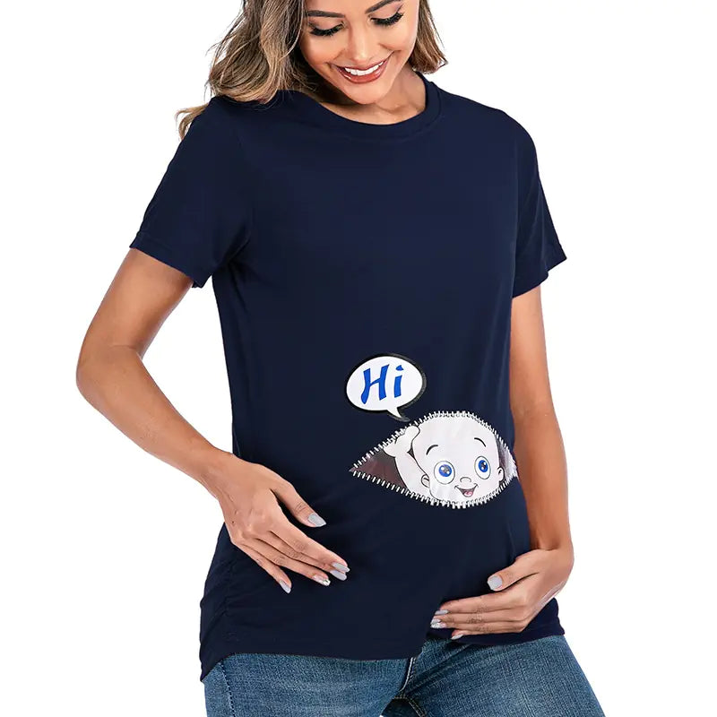 European American Maternity Round Neck Printed T-shirt - # BAGE211510113-PRG