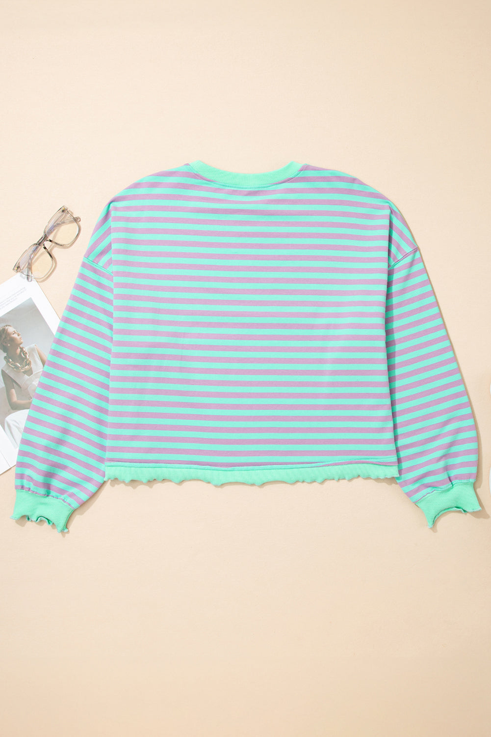 Stripe Reverse Seam Contrast Trim Sweatshirt