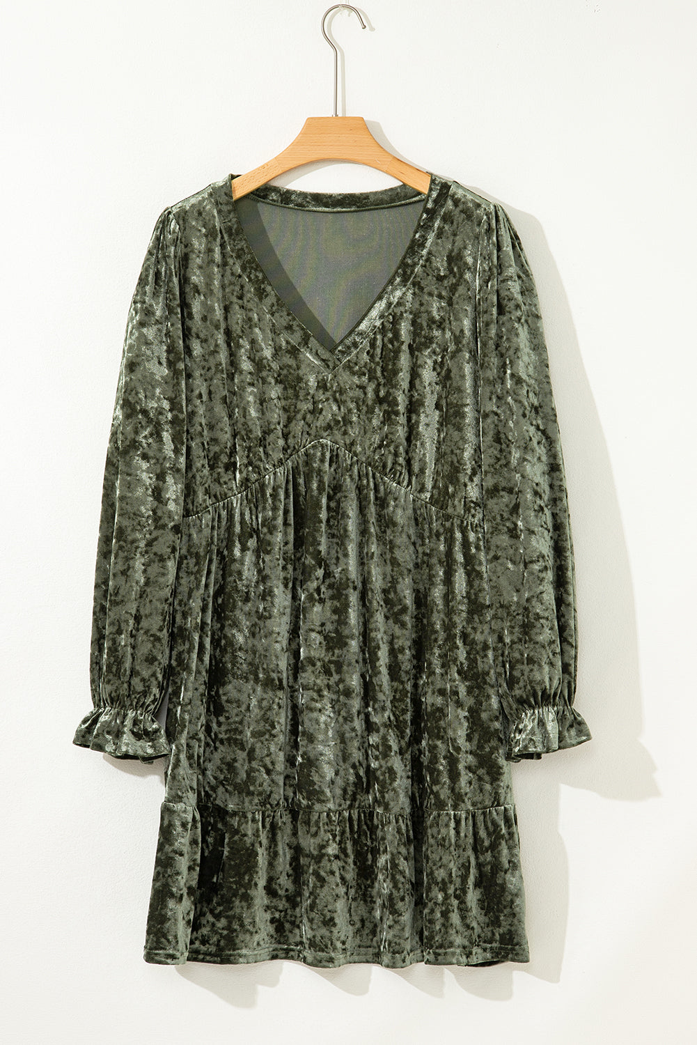 Plus Size Velvet Puff Sleeve Babydoll Mini Dress