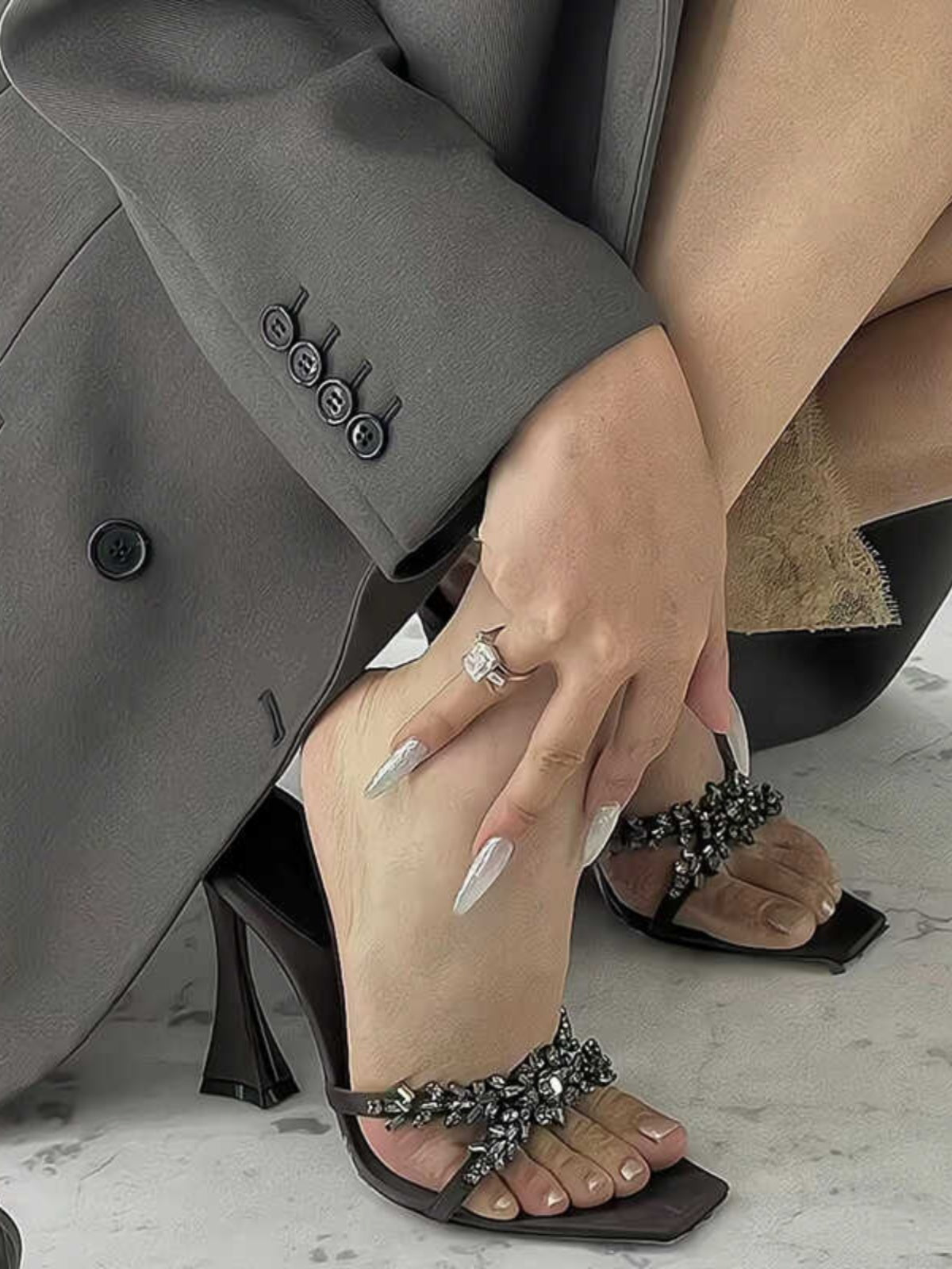 Rhinestone Chain High Heel