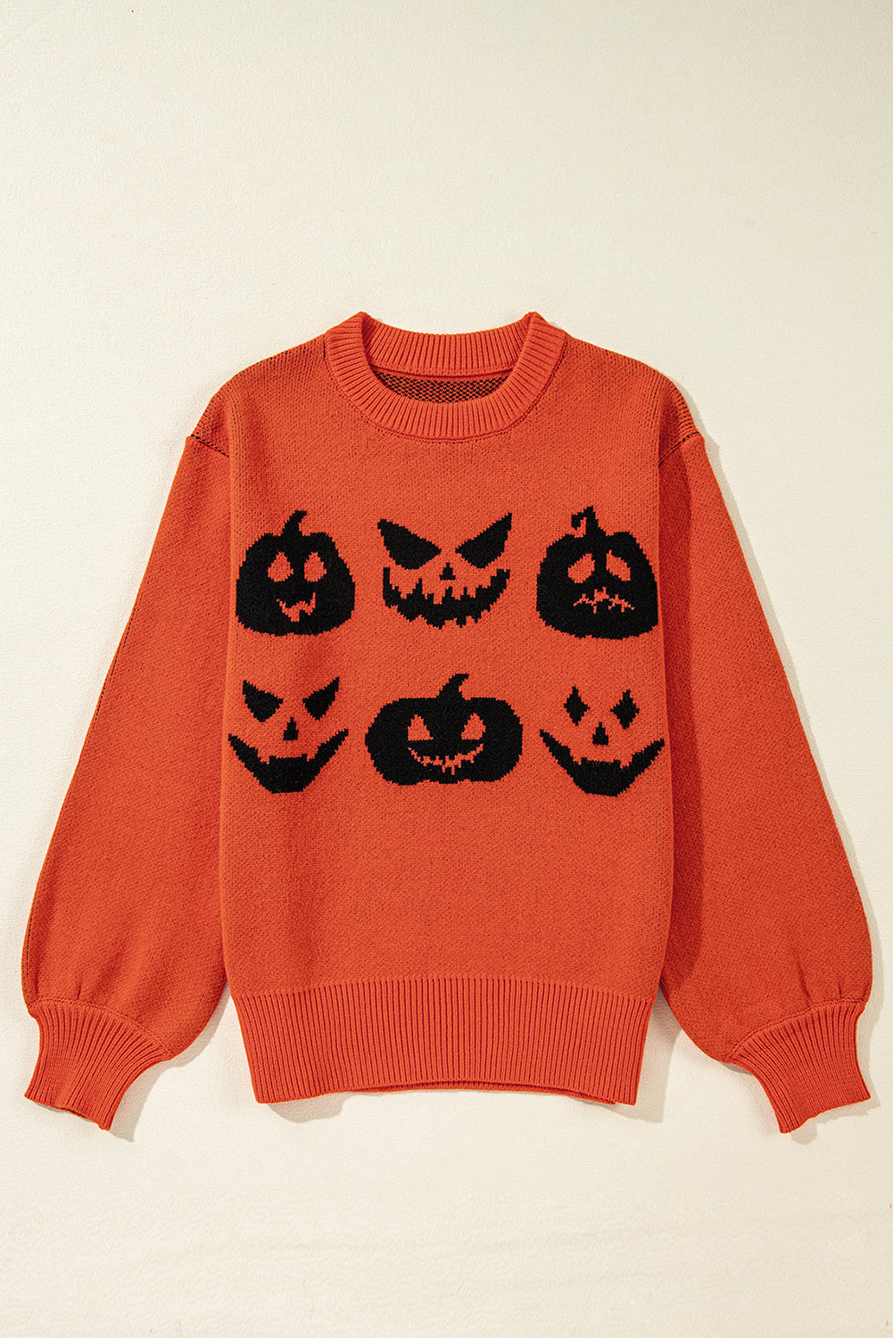Halloween Pumpkin Face Drop Shoulder Sweater