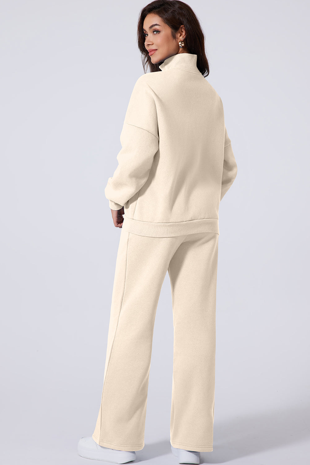 Solid Zip-Up Jacket and Drawstring Pants Set